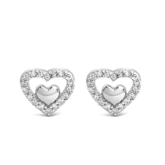 925 Sterling Silver 1/6 Cttw Diamond Open Double Heart Stud Earrings - Choice of Diamond Color - Naved Products925 Sterling Silver 1/6 Cttw Diamond Open Double Heart Stud Earrings - Choice of Diamond Color